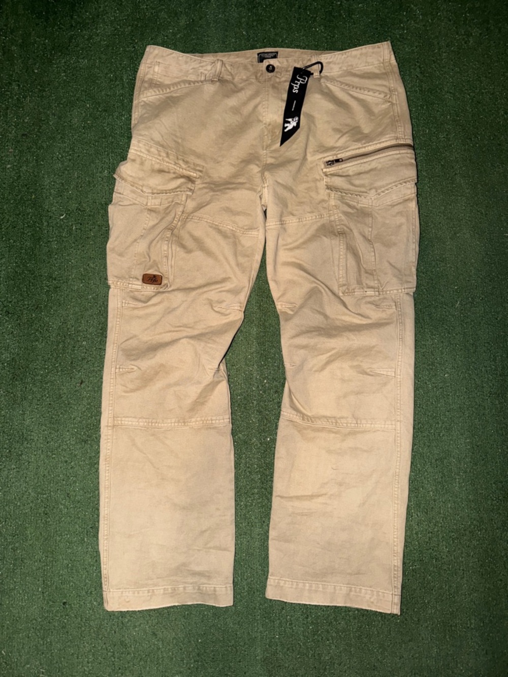 PRPS Men's Tan Relaxed Cargo Jeans with Utility Pockets